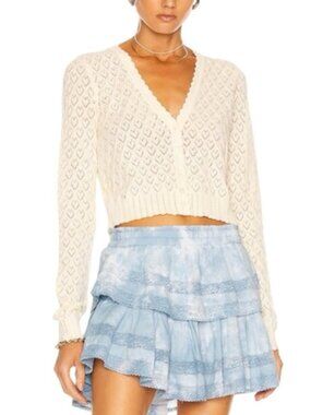 LoveShackFancy Janie Cream Knit Cardigan Butter yellow cardigan